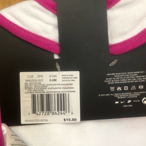 Nike 0-6 M Baby Booties & Bib In White W/Neon Writing - Picture 2 of 4